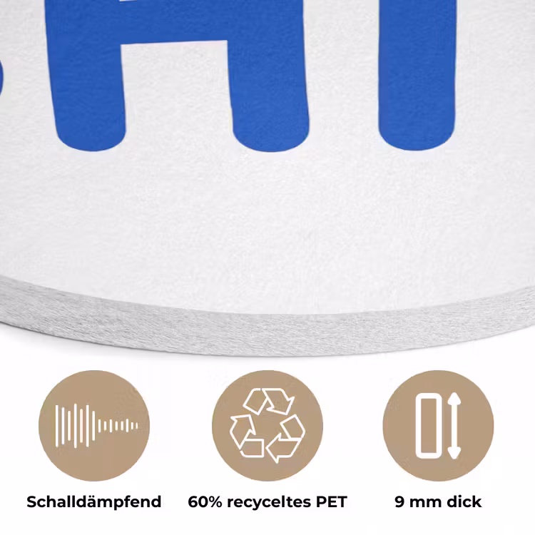 Blauw - Quote - Wit Akoestische PET Vilt - Rond klein -closeup_DE
