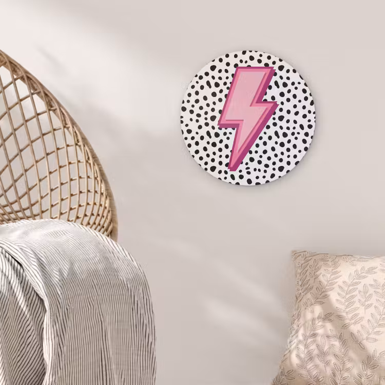 Bliksem - Roze - Stippen Akoestische PET Vilt - Rond klein -sfeer4