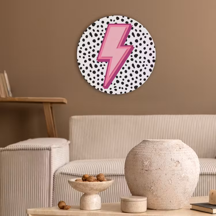 Bliksem - Roze - Stippen Akoestische PET Vilt - Rond klein -sfeer1