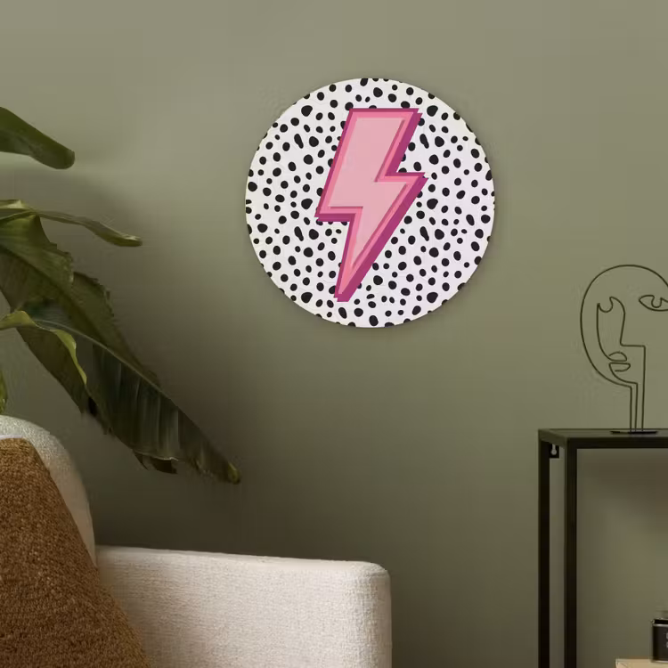 Bliksem - Roze - Stippen Akoestische PET Vilt - Rond klein -sfeer2