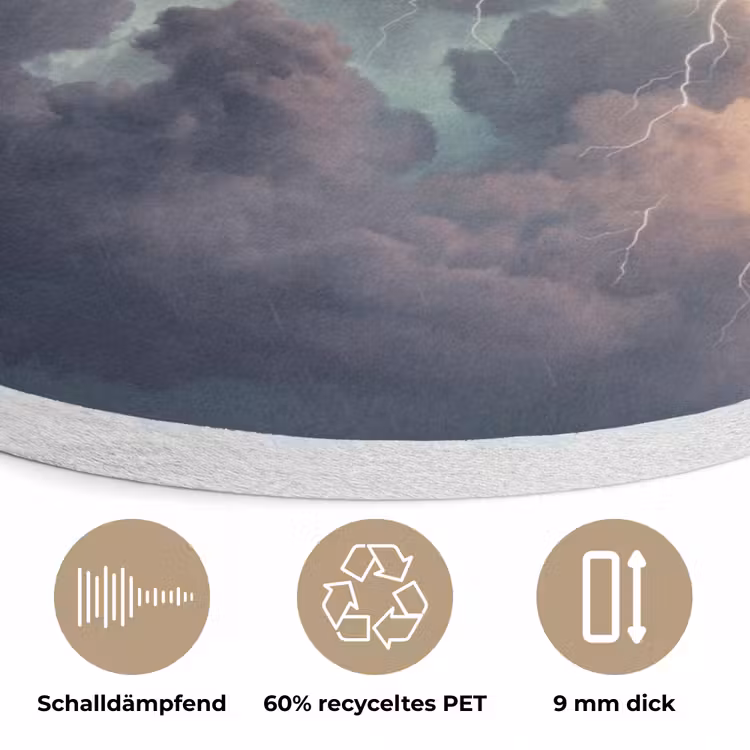 Bliksem - Storm - Natuur - Donker Akoestische PET Vilt - Rond klein -closeup_DE
