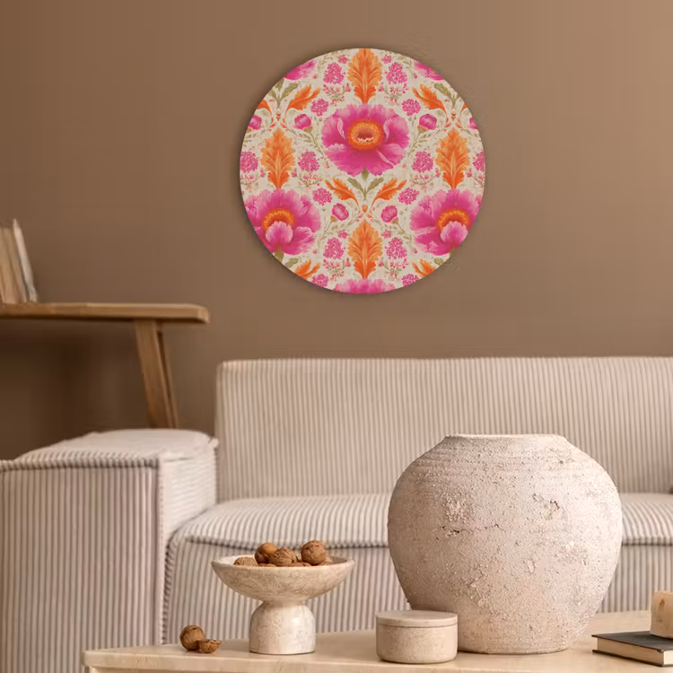Bloemen - Barok - Roze - Oranje Akoestische PET Vilt - Rond klein 838 -sfeer1