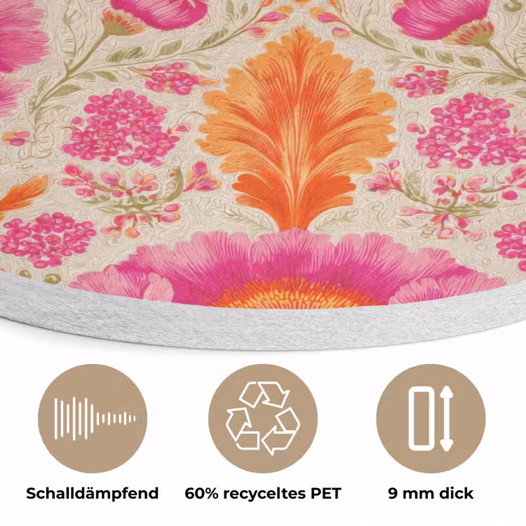 Bloemen - Barok - Roze - Oranje Akoestische PET Vilt - Rond klein 838 -closeup_DE