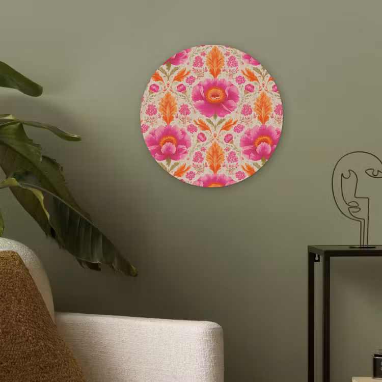 Bloemen - Barok - Roze - Oranje Akoestische PET Vilt - Rond klein 838 -sfeer2