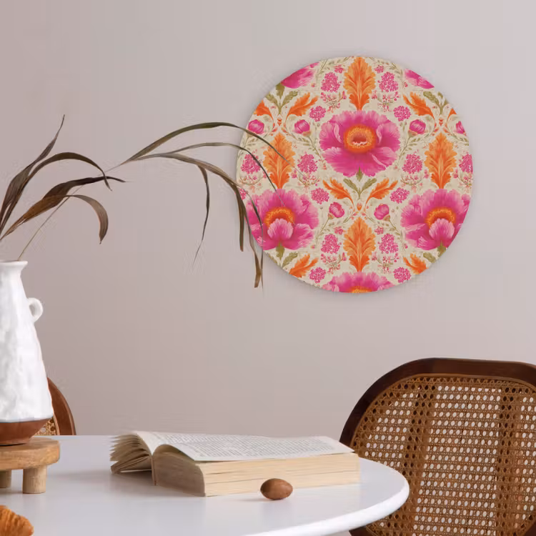 Bloemen - Barok - Roze - Oranje Akoestische PET Vilt - Rond klein 838 -sfeer3