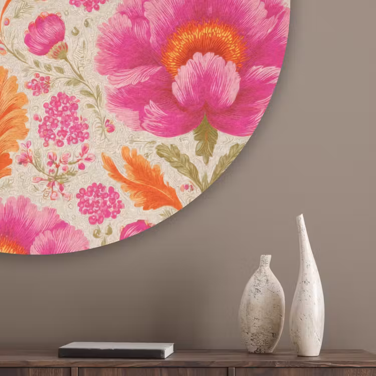 Bloemen - Barok - Roze - Oranje Akoestische PET Vilt - Rond klein 838 -sfeer5_closeup
