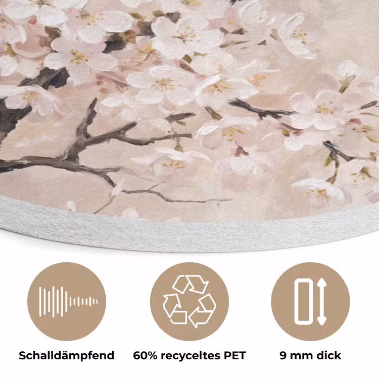 Bloesem - Illustratie - Taupe Akoestische PET Vilt - Rond klein -closeup_DE