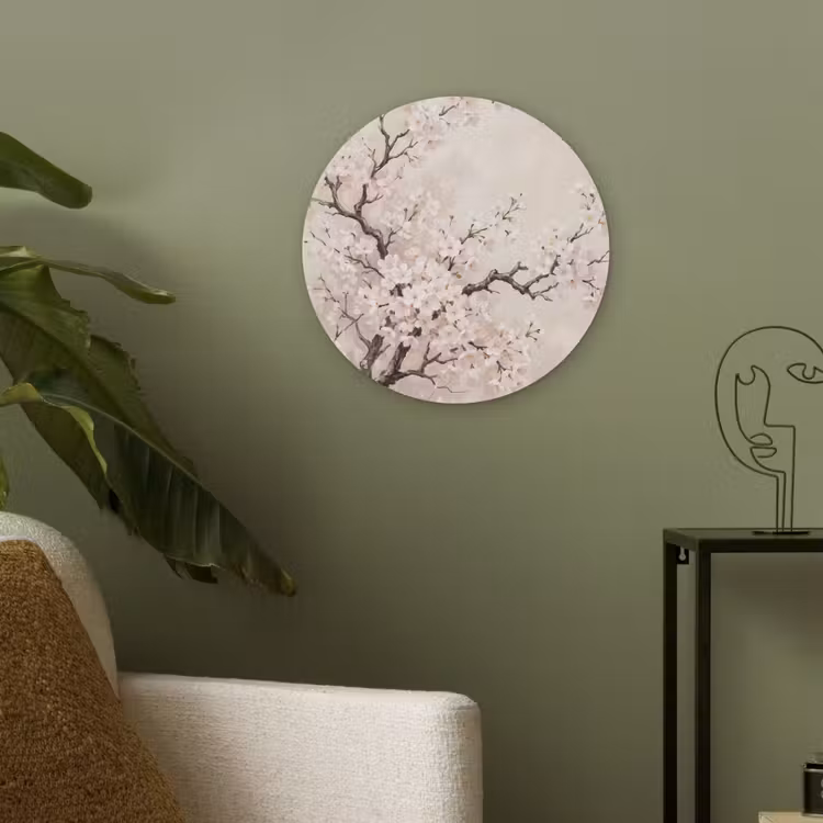 Bloesem - Illustratie - Taupe Akoestische PET Vilt - Rond klein -sfeer2