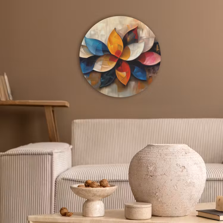 Bloem - Abstract - Kleurrijk - Bladeren Akoestische PET Vilt - Rond klein -sfeer1