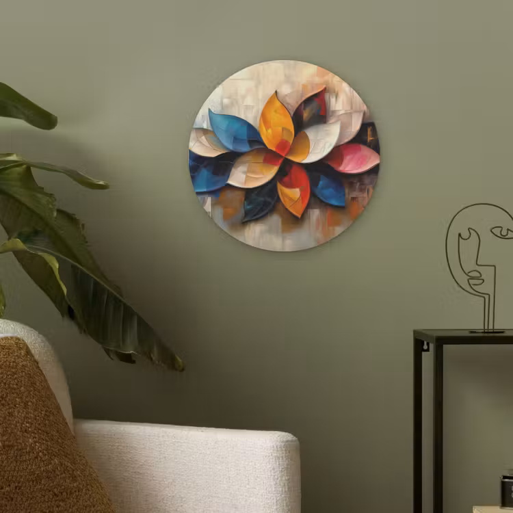 Bloem - Abstract - Kleurrijk - Bladeren Akoestische PET Vilt - Rond klein -sfeer2