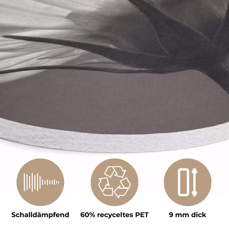 Bloem - Minimalistisch - Zwart - Wit Akoestische PET Vilt - Rond klein -closeup_DE