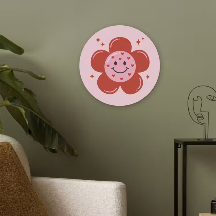 Bloem - Roze - Hartjes Akoestische PET Vilt - Rond klein -sfeer2