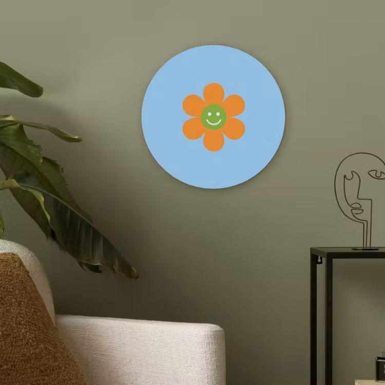 Bloem - Smiley - Kleurrijk Akoestische PET Vilt - Rond klein -sfeer2