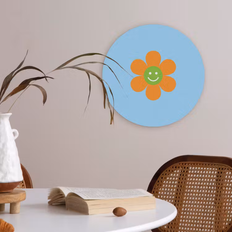 Bloem - Smiley - Kleurrijk Akoestische PET Vilt - Rond klein -sfeer3