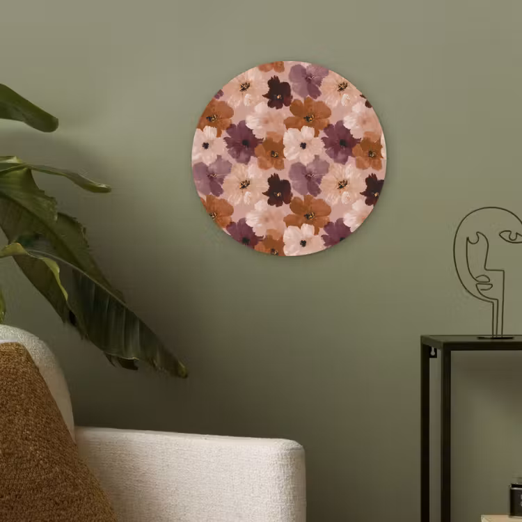 Bloemen - Abstract - Aardetinten Akoestische PET Vilt - Rond klein 838 -sfeer2