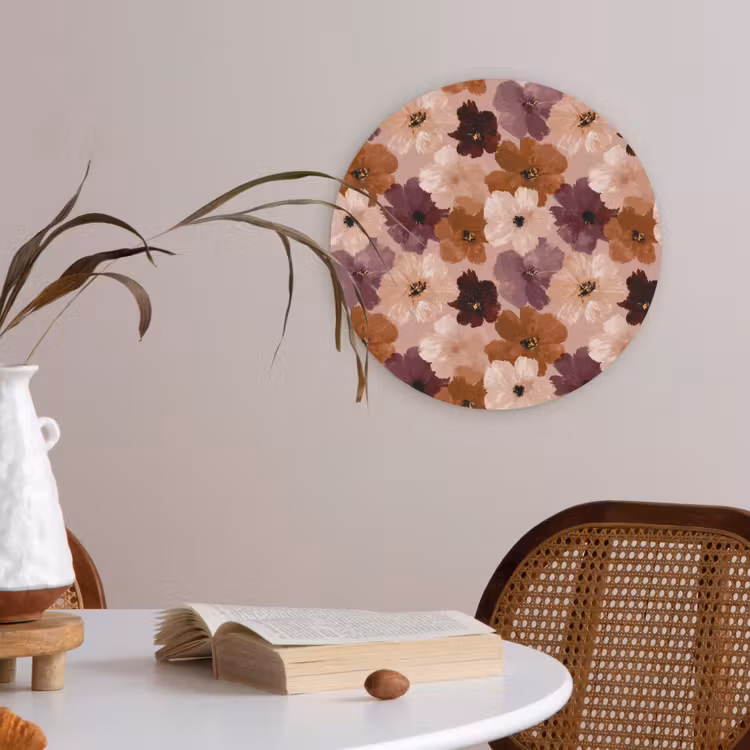 Bloemen - Abstract - Aardetinten Akoestische PET Vilt - Rond klein 838 -sfeer3
