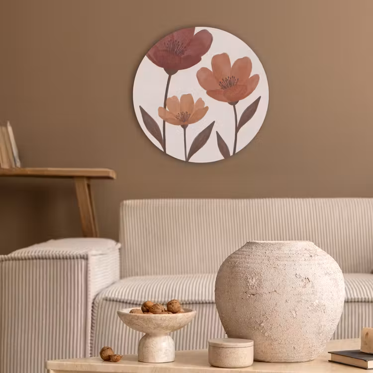 Bloemen - Abstract - Modern - Bruin - Decoratief Akoestische PET Vilt - Rond klein -sfeer1