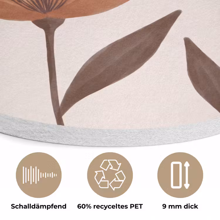 Bloemen - Abstract - Modern - Bruin - Decoratief Akoestische PET Vilt - Rond klein -closeup_DE