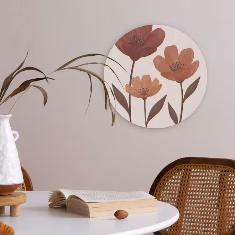Bloemen - Abstract - Modern - Bruin - Decoratief Akoestische PET Vilt - Rond klein -sfeer3