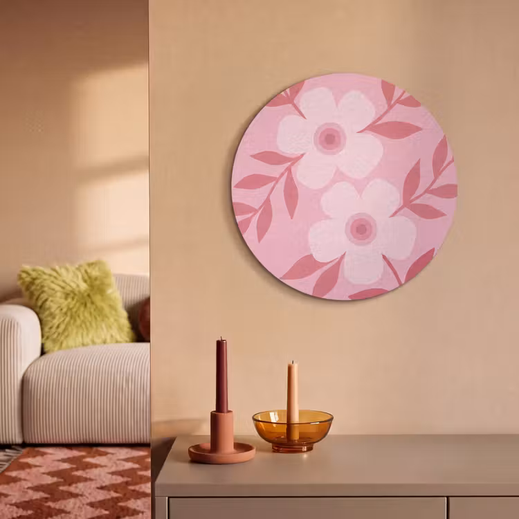 Bloemen - Abstract - Modern - Roze - Natuur Akoestische PET Vilt - Rond klein -sfeer1