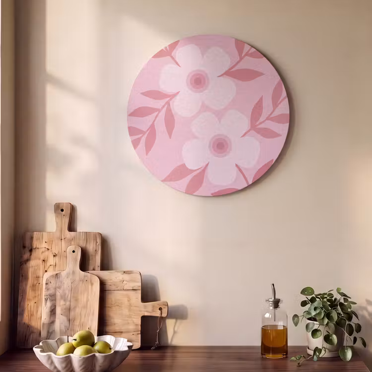 Bloemen - Abstract - Modern - Roze - Natuur Akoestische PET Vilt - Rond klein -sfeer2