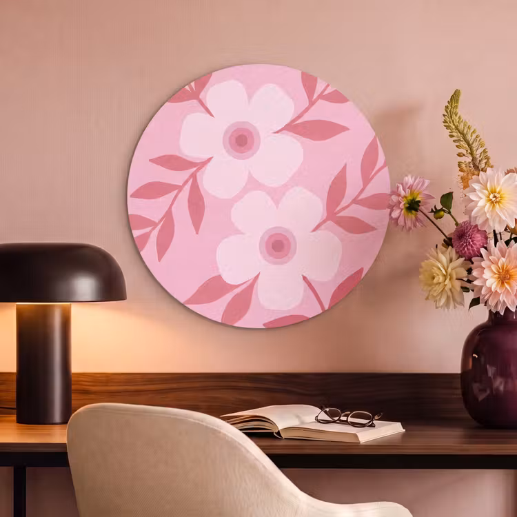 Bloemen - Abstract - Modern - Roze - Natuur Akoestische PET Vilt - Rond klein -sfeer3