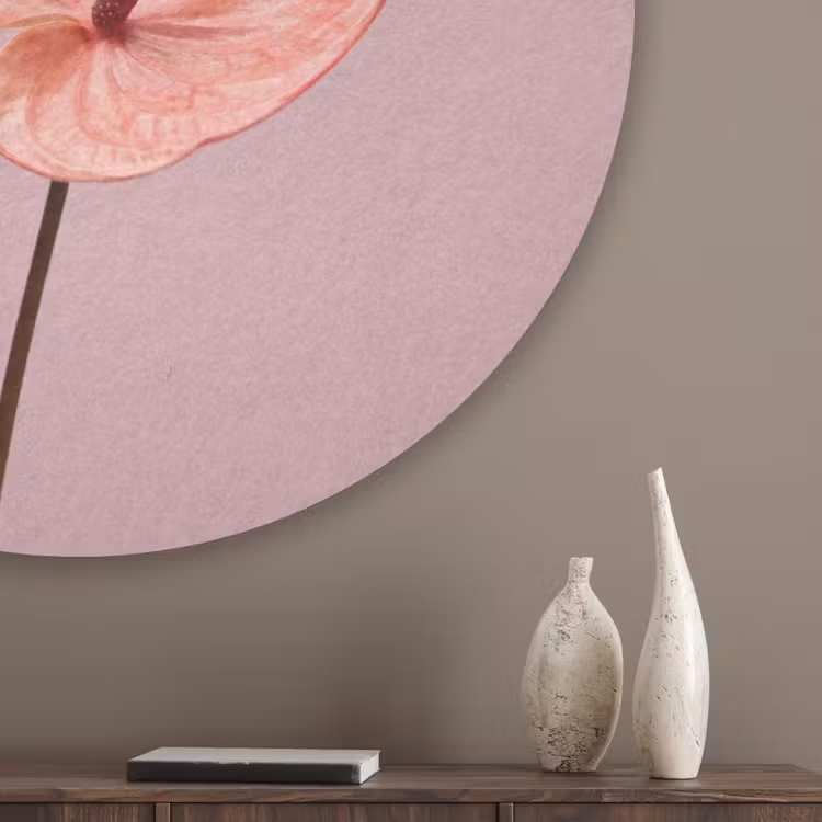 Bloemen - Anthuriums - Geel - Roze Akoestische PET Vilt - Rond klein -sfeer5_closeup