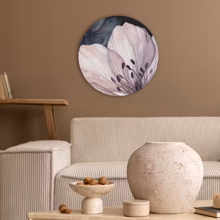 Bloemen - Aquarel - Modern - Roze - Donker Akoestische PET Vilt - Rond klein -sfeer1