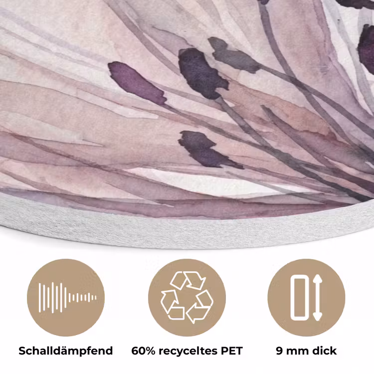 Bloemen - Aquarel - Modern - Roze - Donker Akoestische PET Vilt - Rond klein -closeup_DE