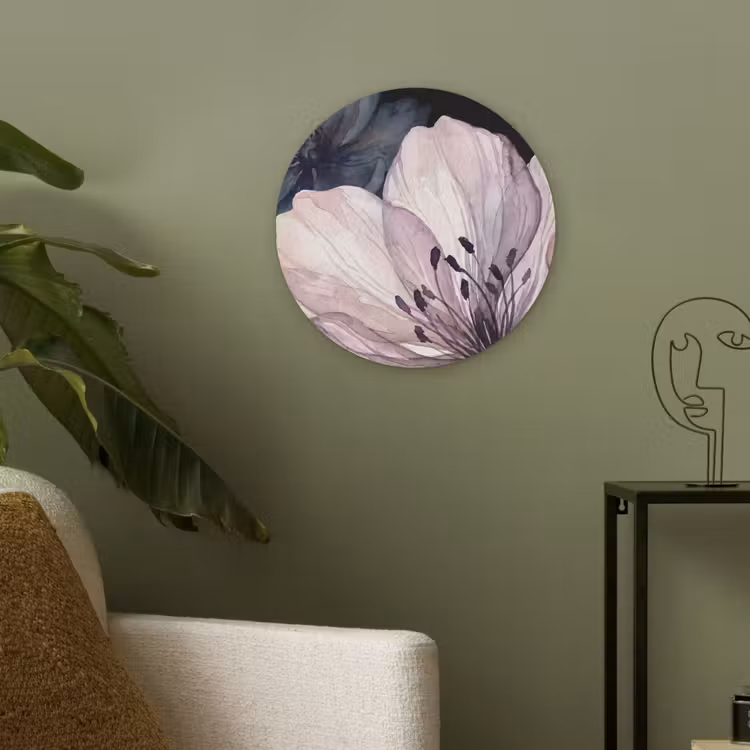 Bloemen - Aquarel - Modern - Roze - Donker Akoestische PET Vilt - Rond klein -sfeer2