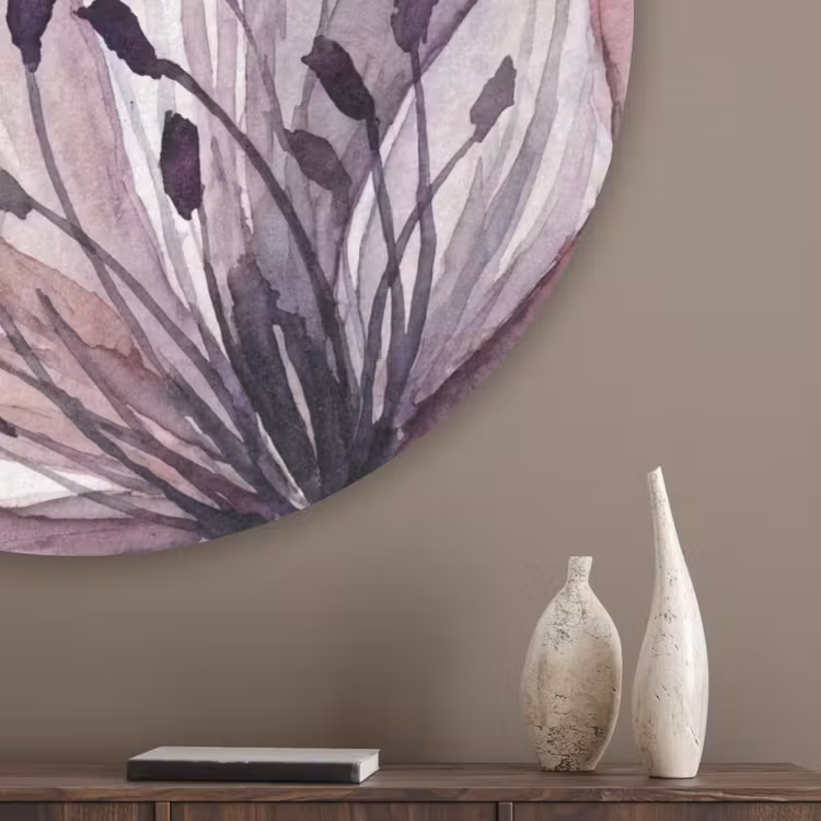 Bloemen - Aquarel - Modern - Roze - Donker Akoestische PET Vilt - Rond klein -sfeer5_closeup