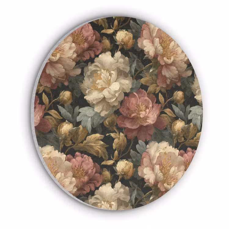 Bloemen - Barok - Patroon - Roze - Crème Akoestische PET Vilt - Rond klein 838 -3d