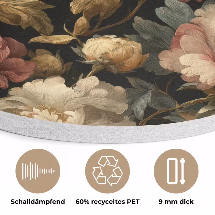Bloemen - Barok - Patroon - Roze - Crème Akoestische PET Vilt - Rond klein 838 -closeup_DE