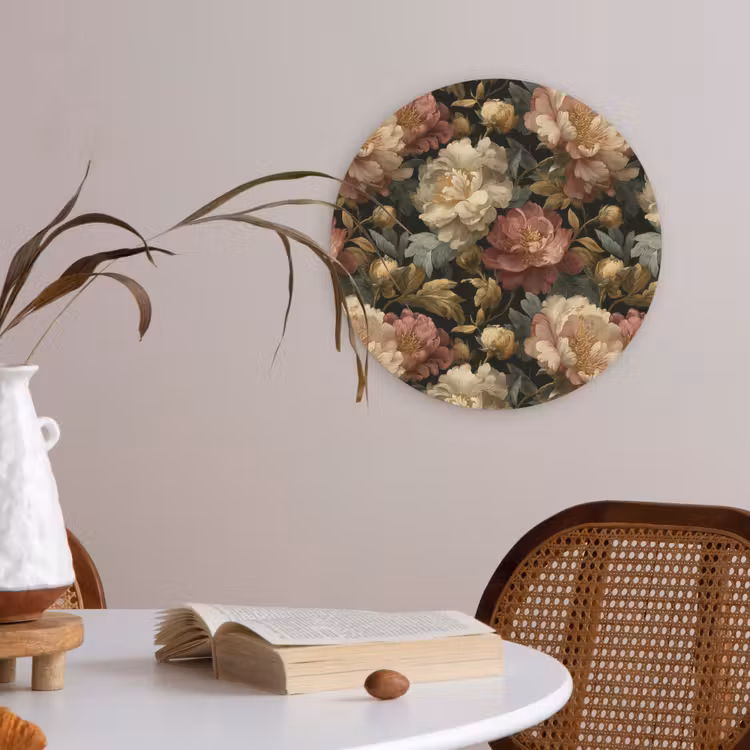 Bloemen - Barok - Patroon - Roze - Crème Akoestische PET Vilt - Rond klein 838 -sfeer3