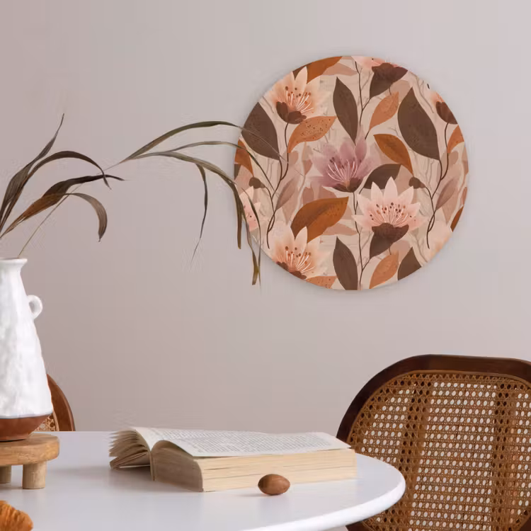 Bloemen - Bladeren - Bruin Akoestische PET Vilt - Rond klein 838 -sfeer3