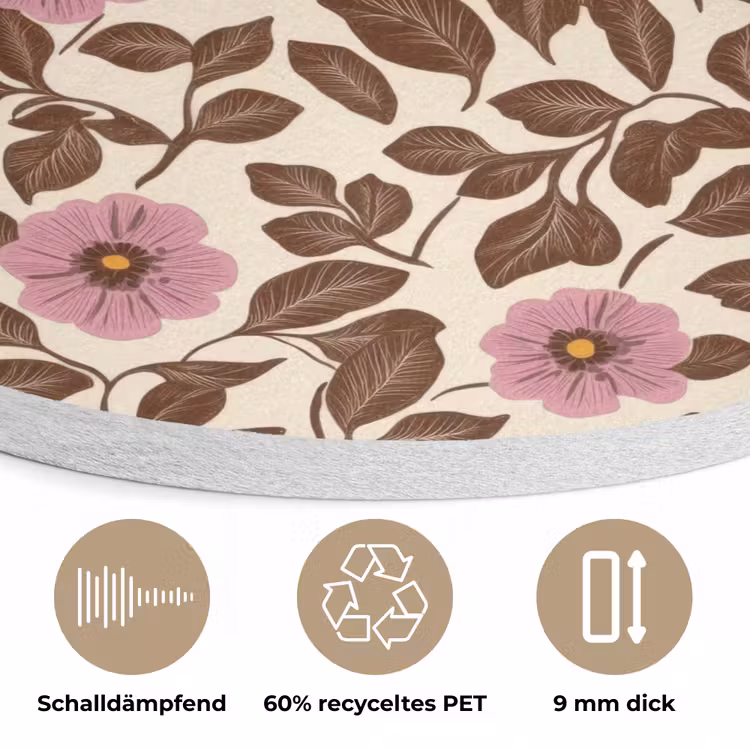 Bloemen - Bladeren - Kleurrijk Akoestische PET Vilt - Rond klein 838 -closeup_DE