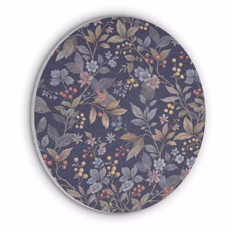 Bloemen - Bladeren - Patroon - Botanisch - Donkerblauw Akoestische PET Vilt - Rond klein -3d