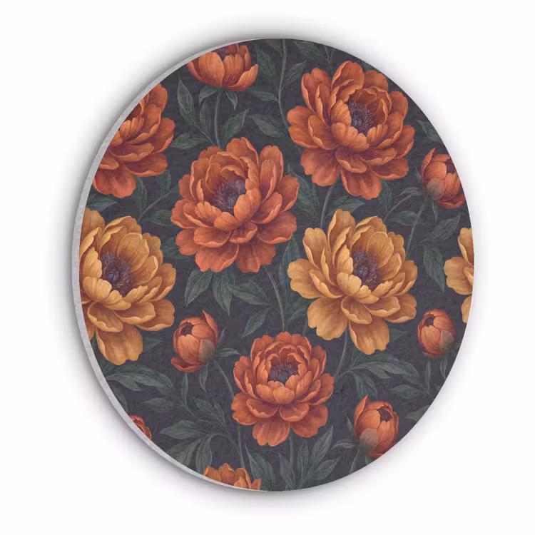 Bloemen - Bladeren - Natuur - Modern - Oranje Akoestische PET Vilt - Rond klein -3d