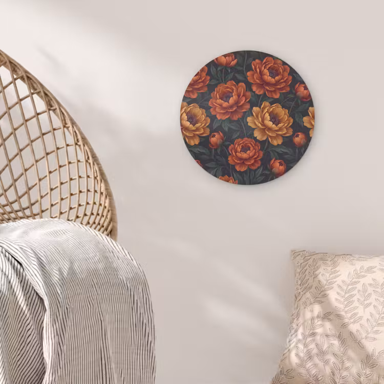 Bloemen - Bladeren - Natuur - Modern - Oranje Akoestische PET Vilt - Rond klein -sfeer4