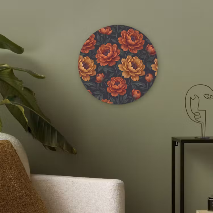 Bloemen - Bladeren - Natuur - Modern - Oranje Akoestische PET Vilt - Rond klein -sfeer2
