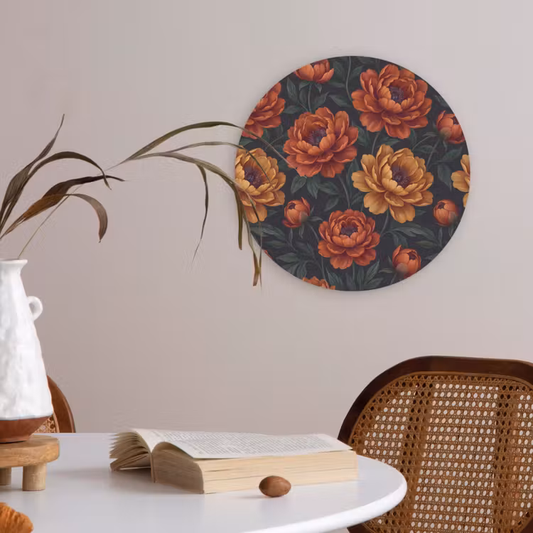 Bloemen - Bladeren - Natuur - Modern - Oranje Akoestische PET Vilt - Rond klein -sfeer3