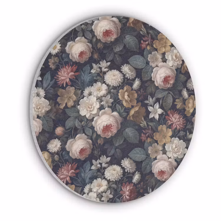 Bloemen - Boeket - Botanisch - Vintage - Donkere achtergrond Akoestische PET Vilt - Rond klein -3d