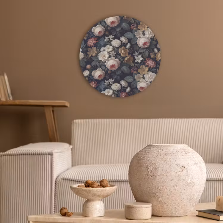 Bloemen - Boeket - Botanisch - Vintage - Donkere achtergrond Akoestische PET Vilt - Rond klein -sfeer1
