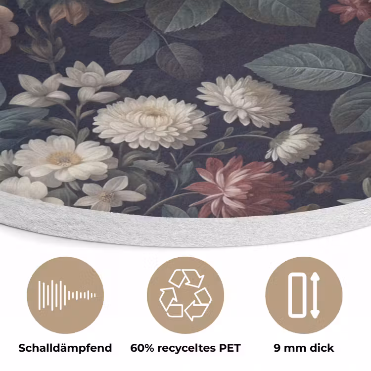 Bloemen - Boeket - Botanisch - Vintage - Donkere achtergrond Akoestische PET Vilt - Rond klein -closeup_DE