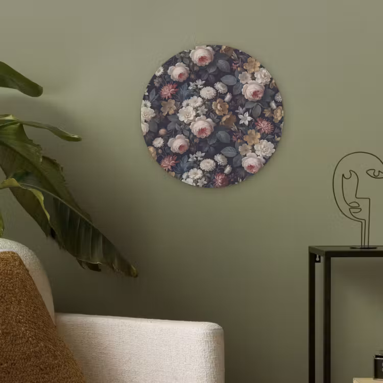 Bloemen - Boeket - Botanisch - Vintage - Donkere achtergrond Akoestische PET Vilt - Rond klein -sfeer2
