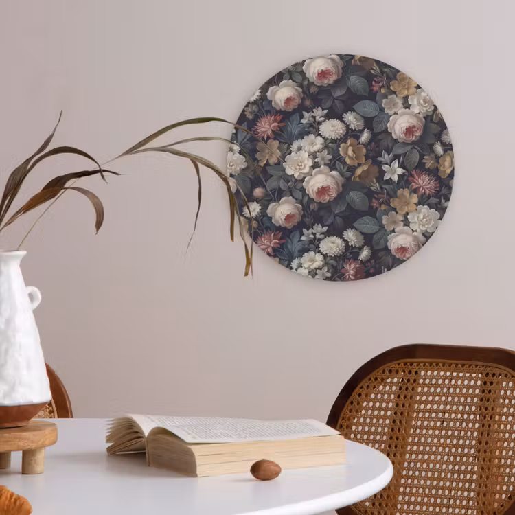 Bloemen - Boeket - Botanisch - Vintage - Donkere achtergrond Akoestische PET Vilt - Rond klein -sfeer3