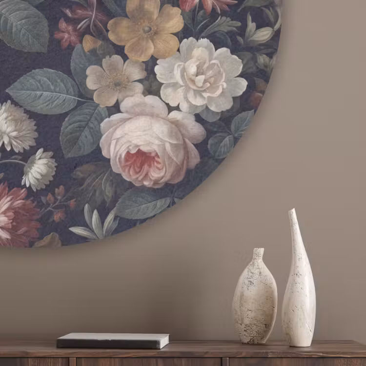 Bloemen - Boeket - Botanisch - Vintage - Donkere achtergrond Akoestische PET Vilt - Rond klein -sfeer5_closeup