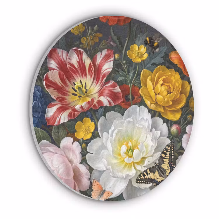 Bloemen - Boeket - Klassiek - Kleurrijk - Natuur Akoestische PET Vilt - Rond klein -3d