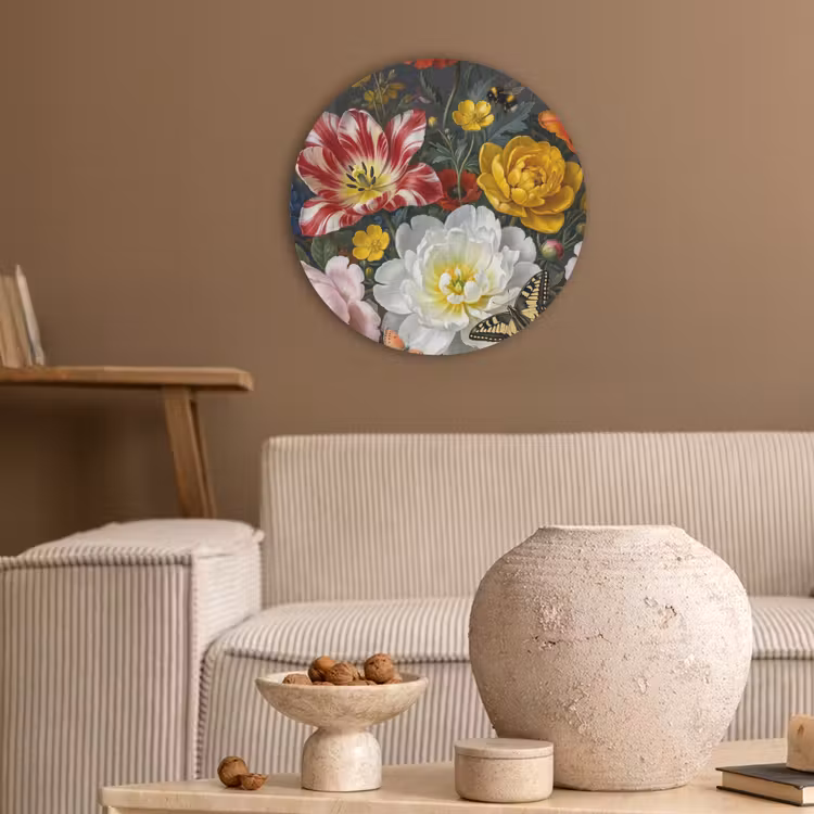 Bloemen - Boeket - Klassiek - Kleurrijk - Natuur Akoestische PET Vilt - Rond klein -sfeer1