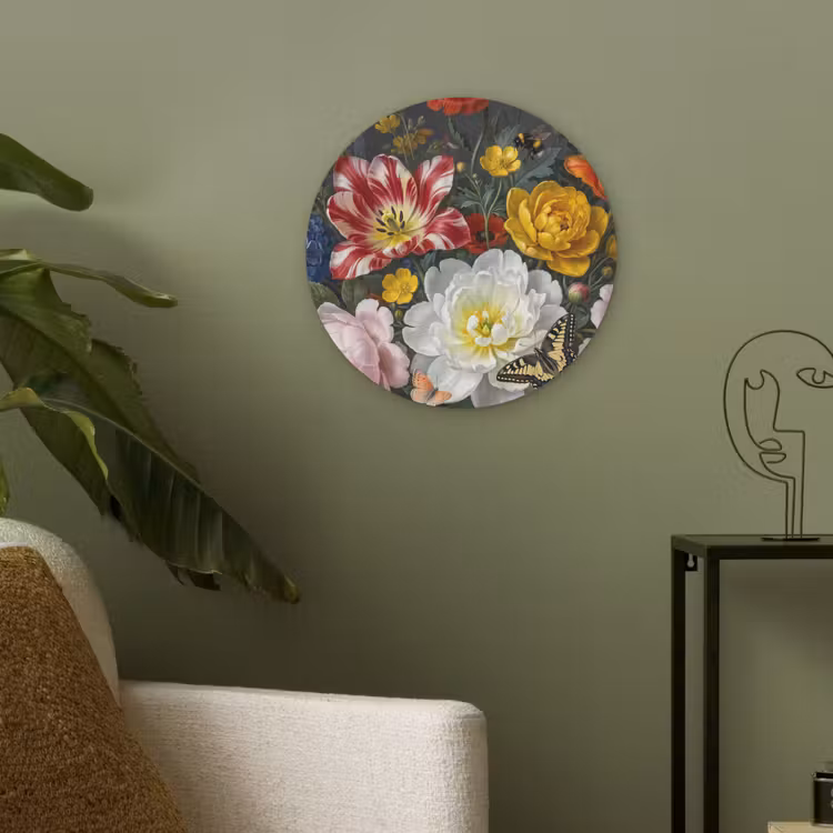 Bloemen - Boeket - Klassiek - Kleurrijk - Natuur Akoestische PET Vilt - Rond klein -sfeer2